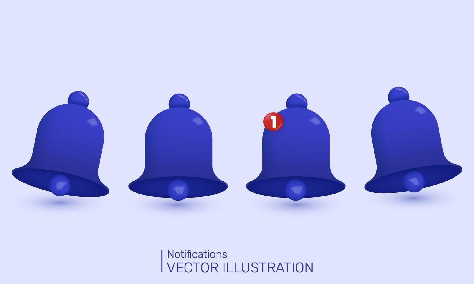3d realistic set blue bell notification concept icon design vector