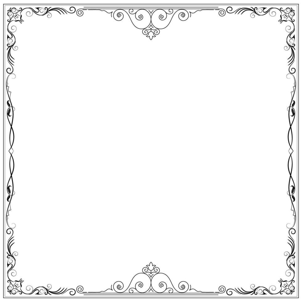 Abstract frame, black curling lines, photo frame, message frame, vintage baroque corner vector