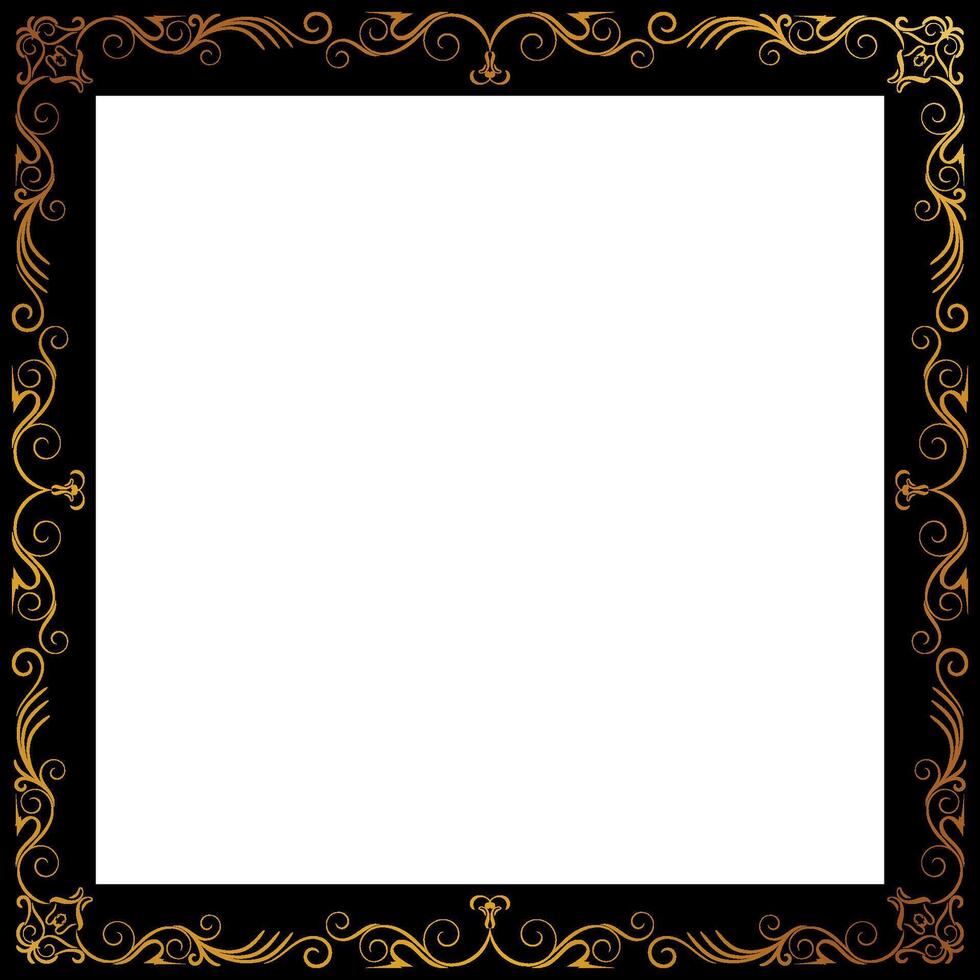 Abstract gold frame on a black background with white space in the middle. vector