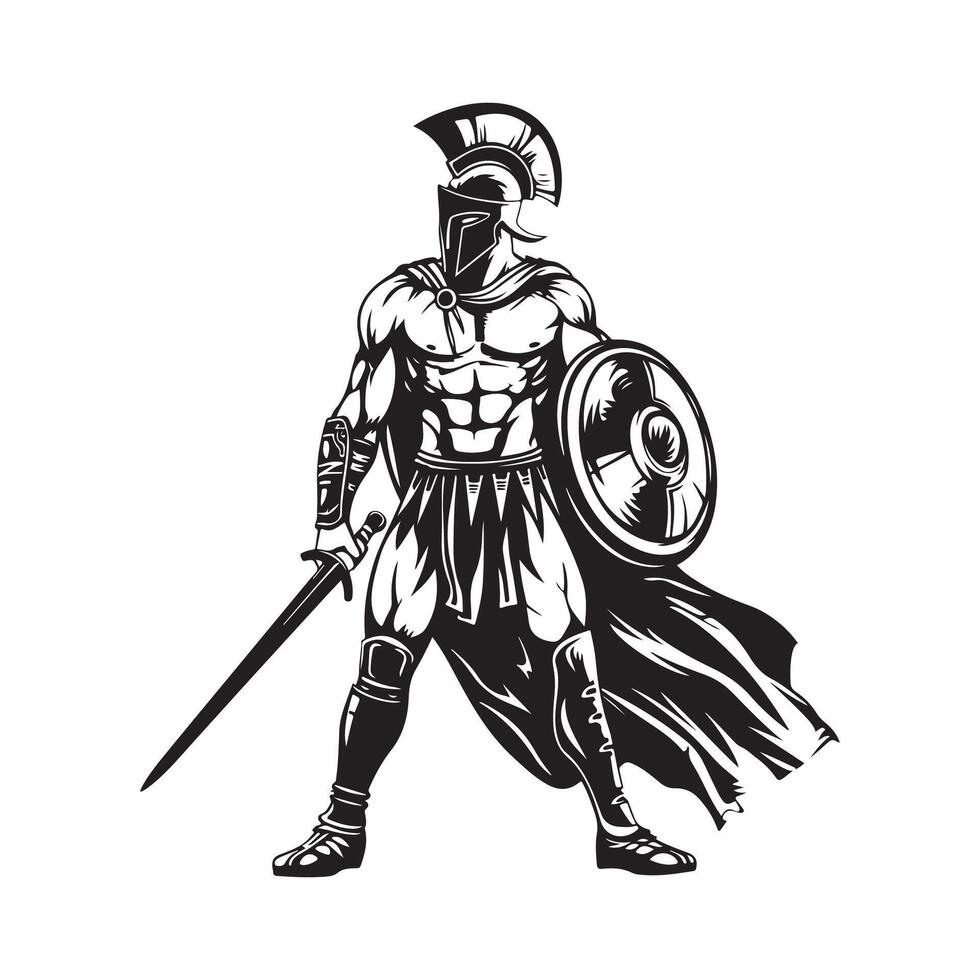 Spartan Warrior with sword and shield Stock image isolated on white background vector