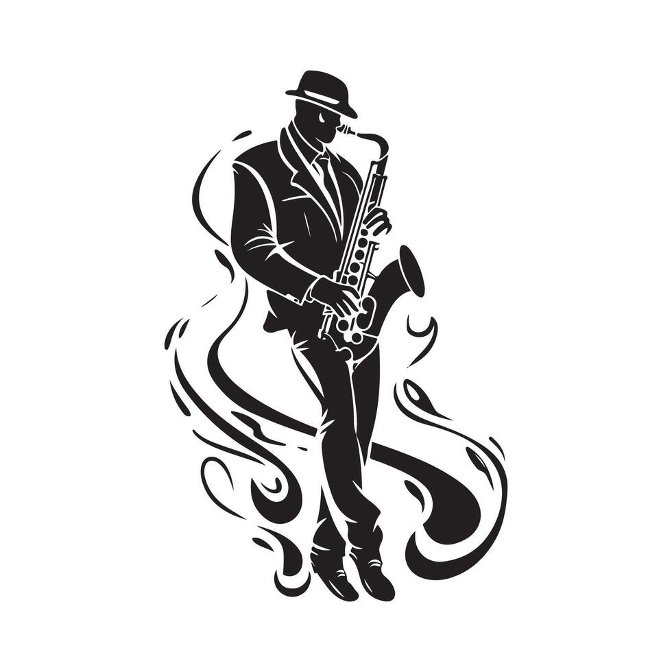 Jazz Musician Saxophone Player Logo Art Design isolated on white vector