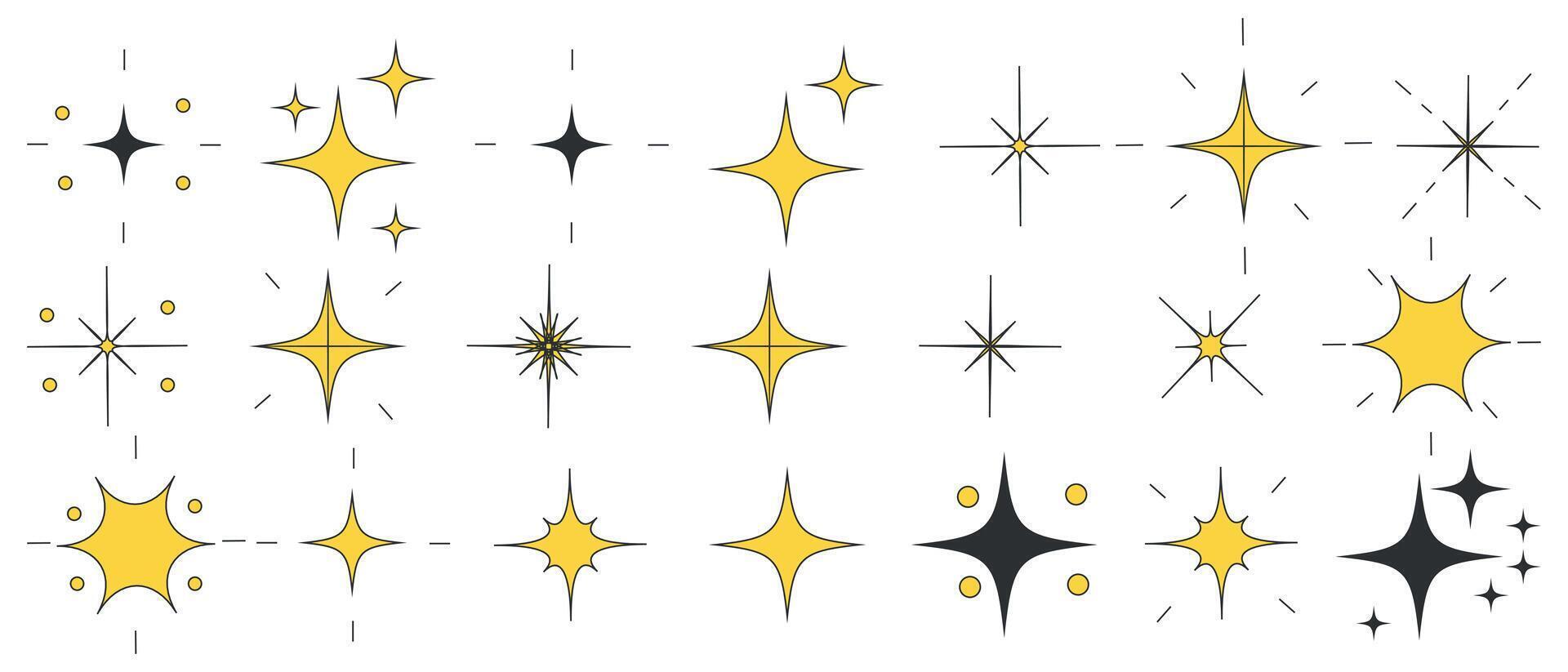 Set of stars. Futuristic retro minimalist shape. Retro futuristic graphic icons. Collection of various graphic star elements, graphic design. vector