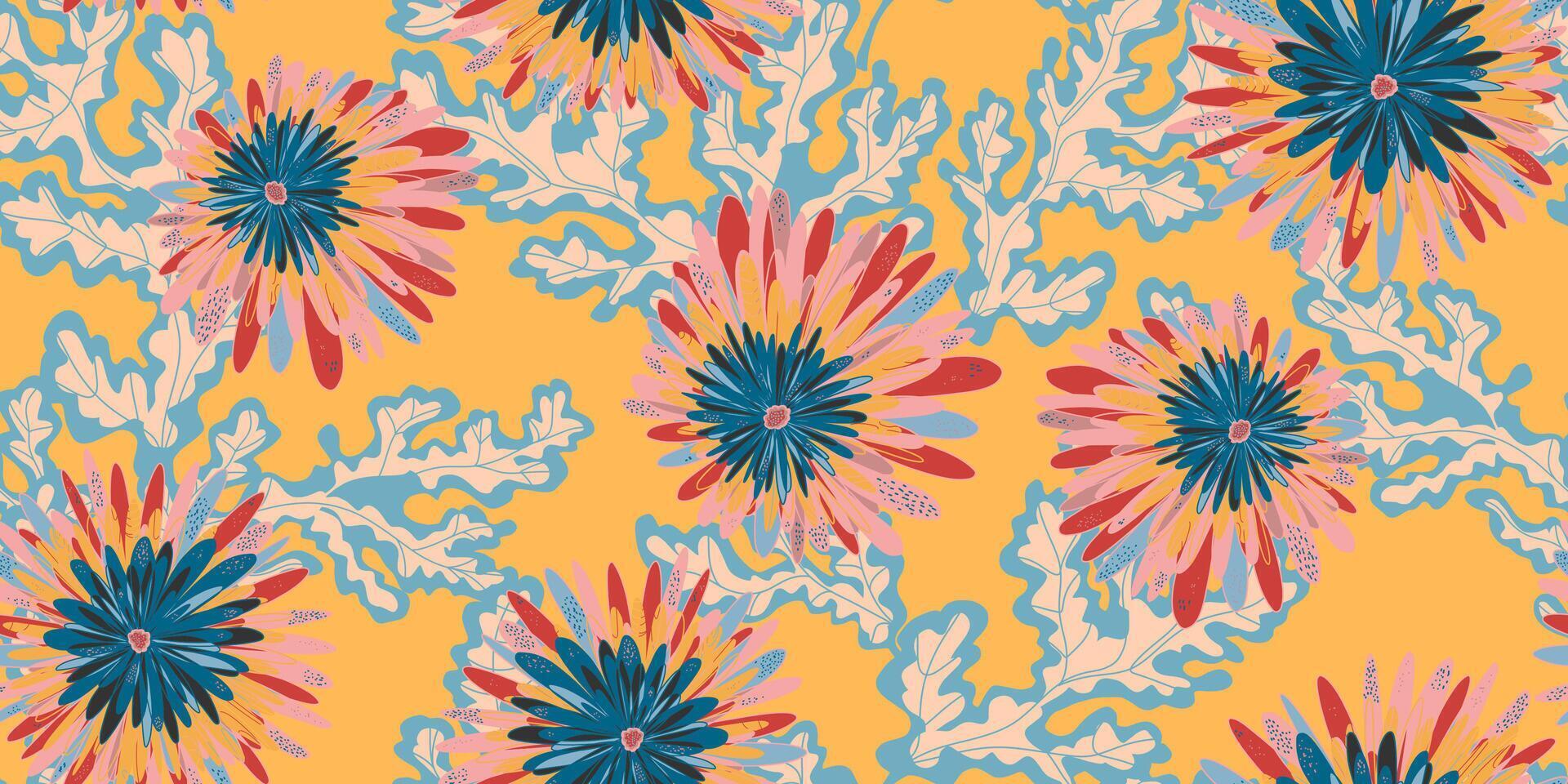a colorful floral pattern on a yellow background vector