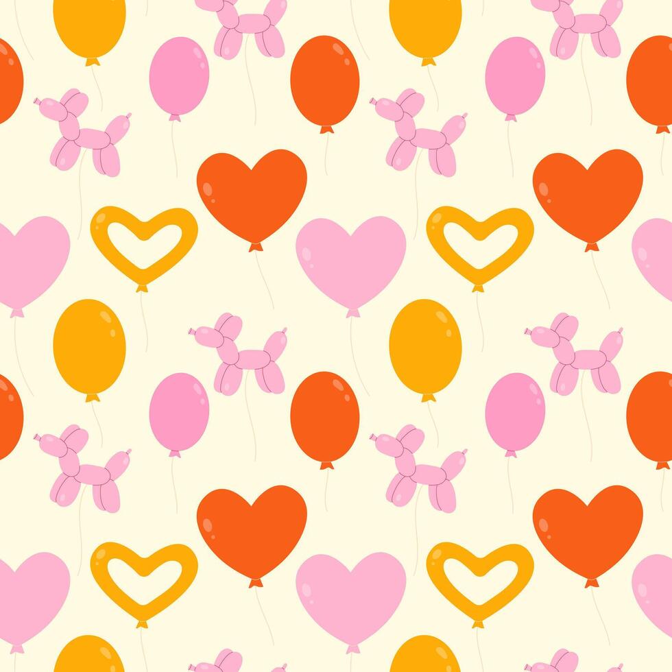 Party, festive set of cute balloons seamless pattern on light background vector