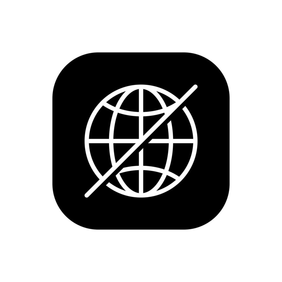 Offline globe icon on black circle. Disconnected internet network concept vector