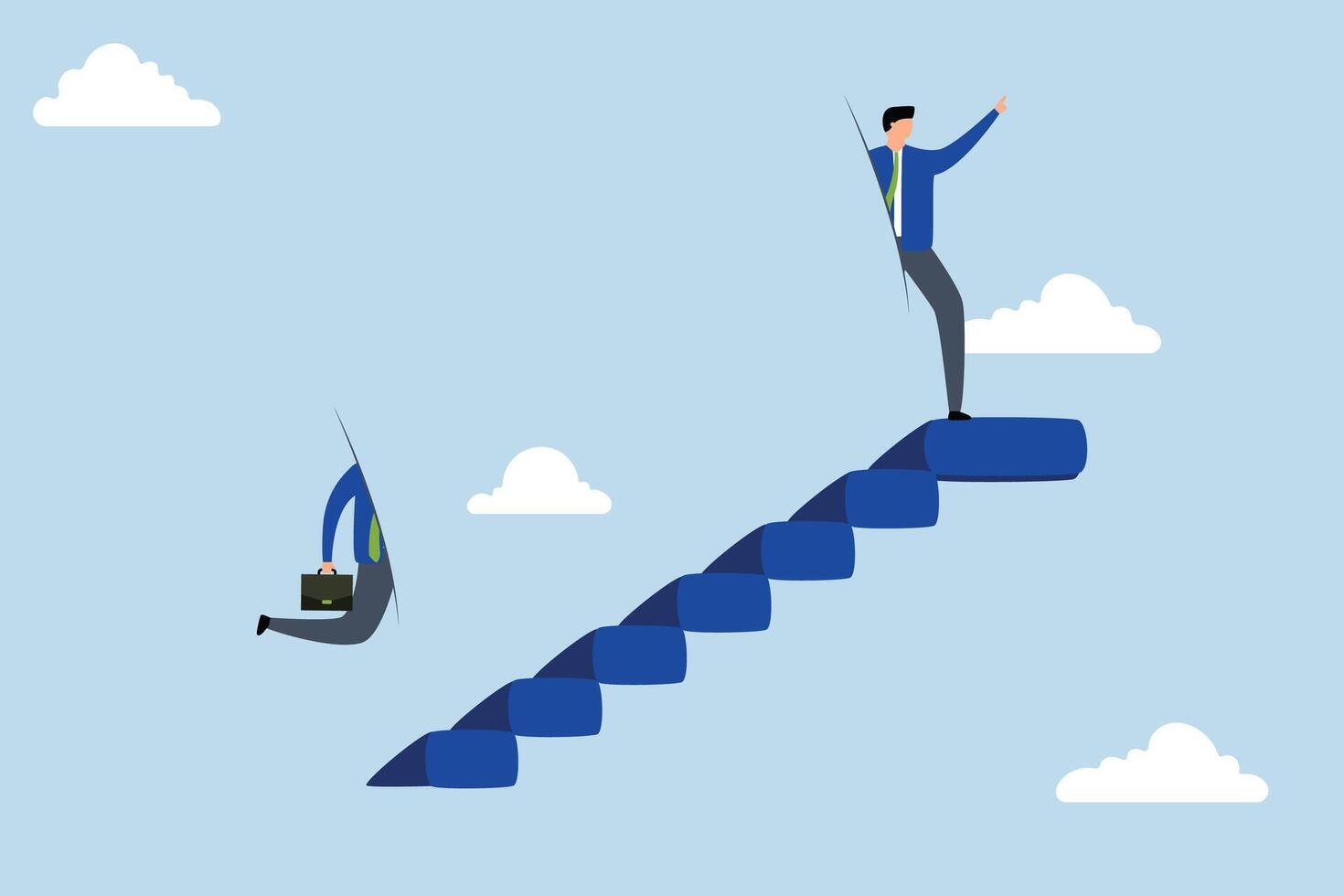 Shortcut for business success, businessman who climbs ladder with special shortcut to success. vector