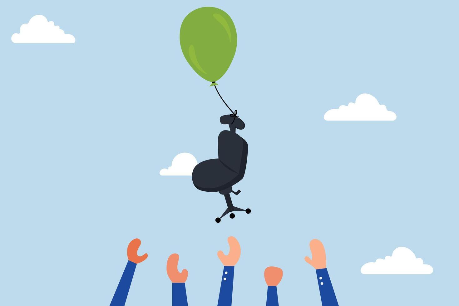 Candidate grabbing vacancy chair, candidates try to catch an office chair flying in the air with a balloon. vector