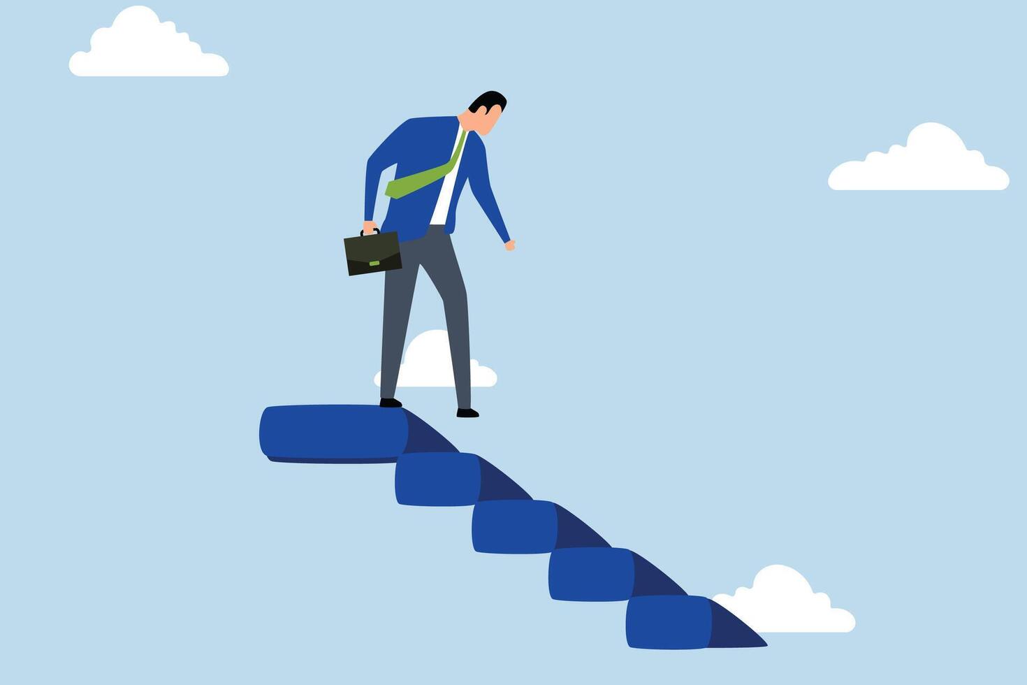 Step down from CEO of company, businessman walks down stairs after achieving all his life goals vector