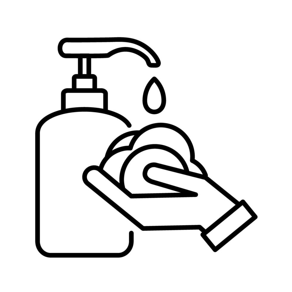 Hand, liquid soap icon. Washing hands. Washing hand with sanitizer liquid soap. Design on white background. Editable stroke vector