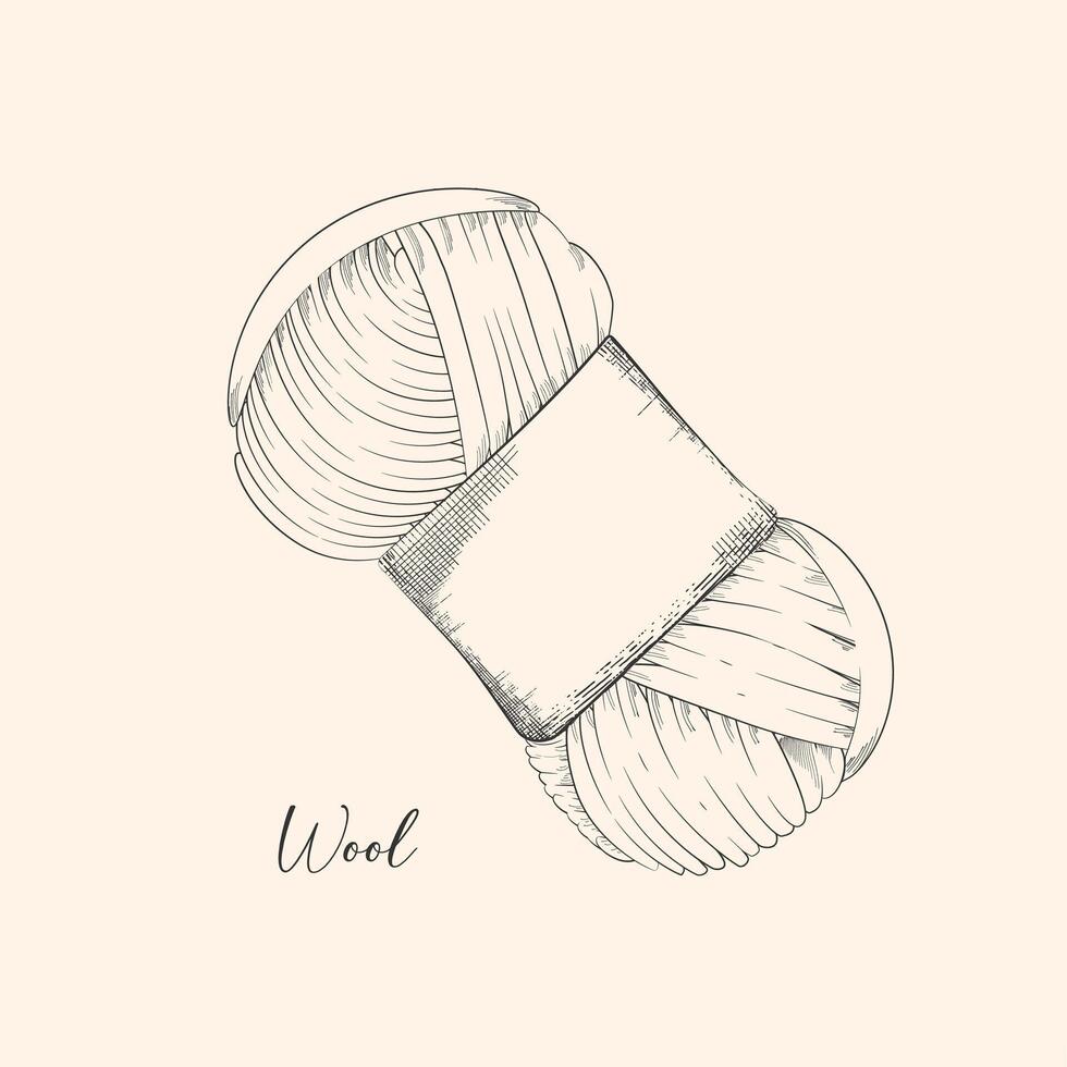 illustration Yarn wool, for knitting . skein of wool for needlework store, exhibition, workshop, teaching and other knitting projects. Handwritten vector