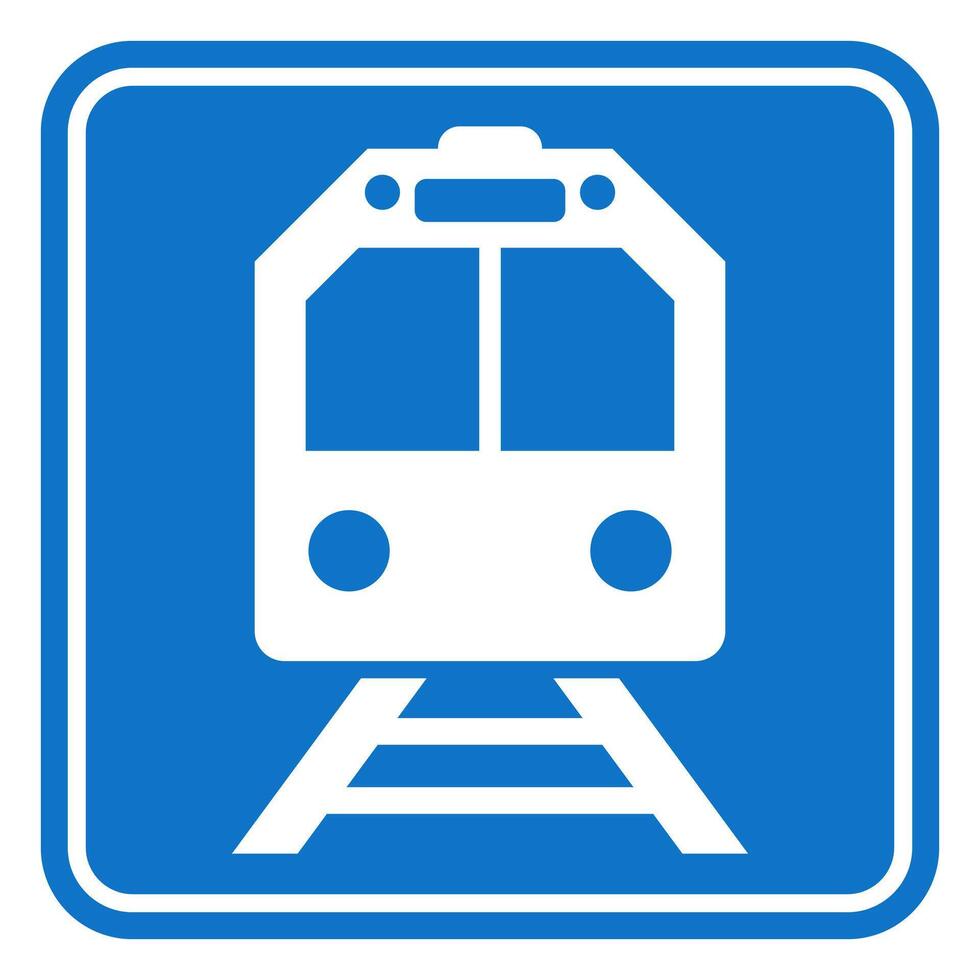 train sign railways transportation blue printable template flat design icon isolated public sign transparent background vector