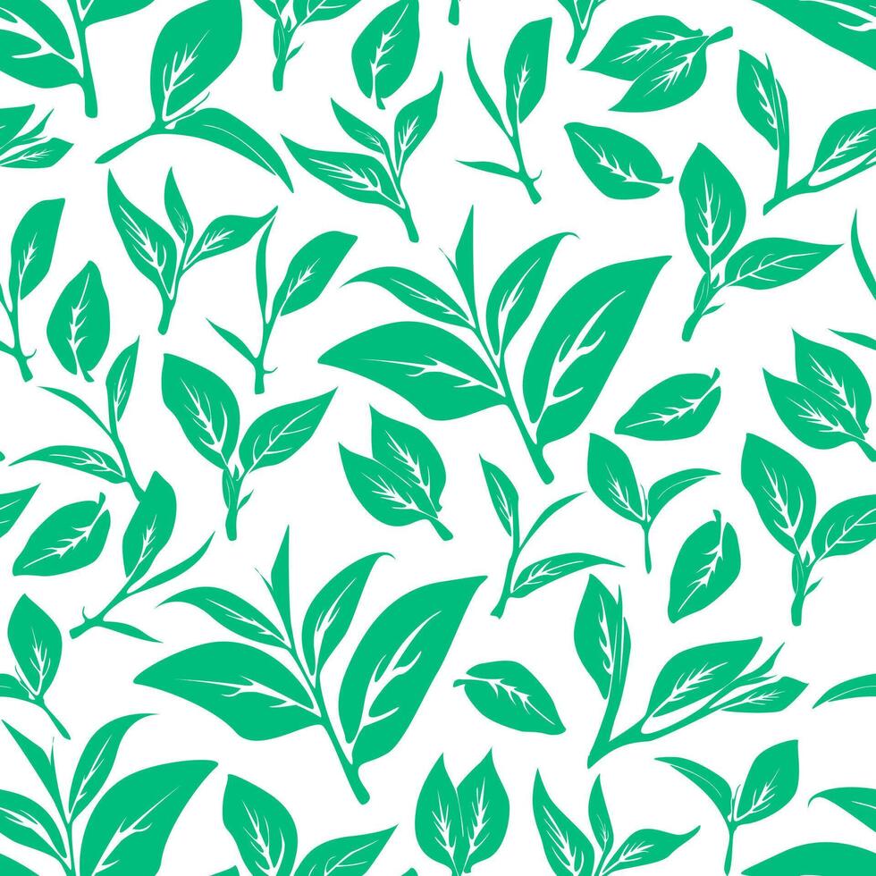 green leaves pattern background. Green tea leaf seamless pattern. tea leaves pattern background. seamless patterns with green leaves of tea. vector