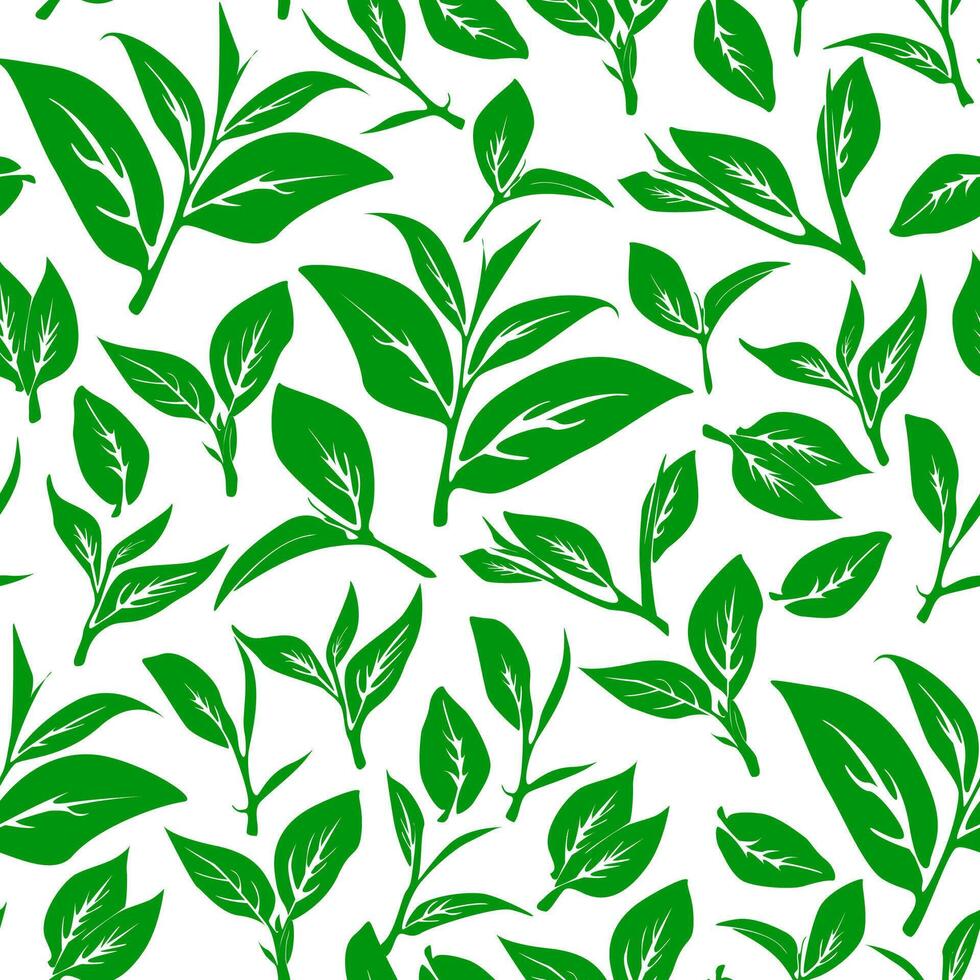 green leaves pattern background. Green tea leaf seamless pattern. tea leaves pattern background. seamless patterns with green leaves of tea. vector