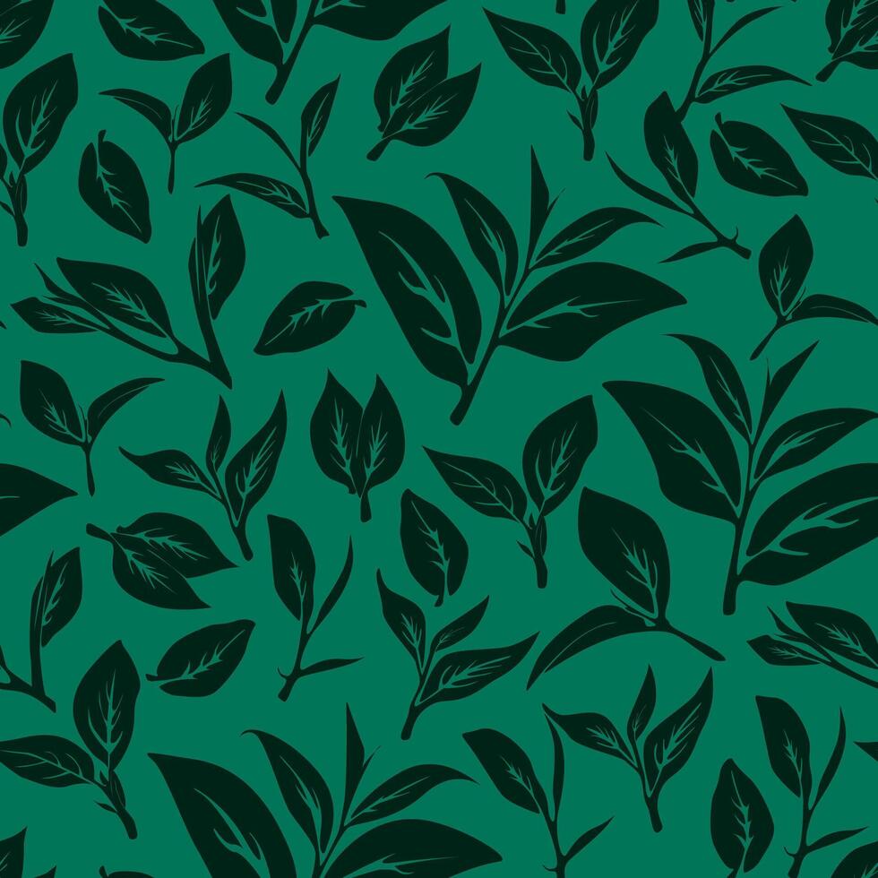 green leaves pattern background. Green tea leaf seamless pattern. tea leaves pattern background. seamless patterns with green leaves of tea. vector