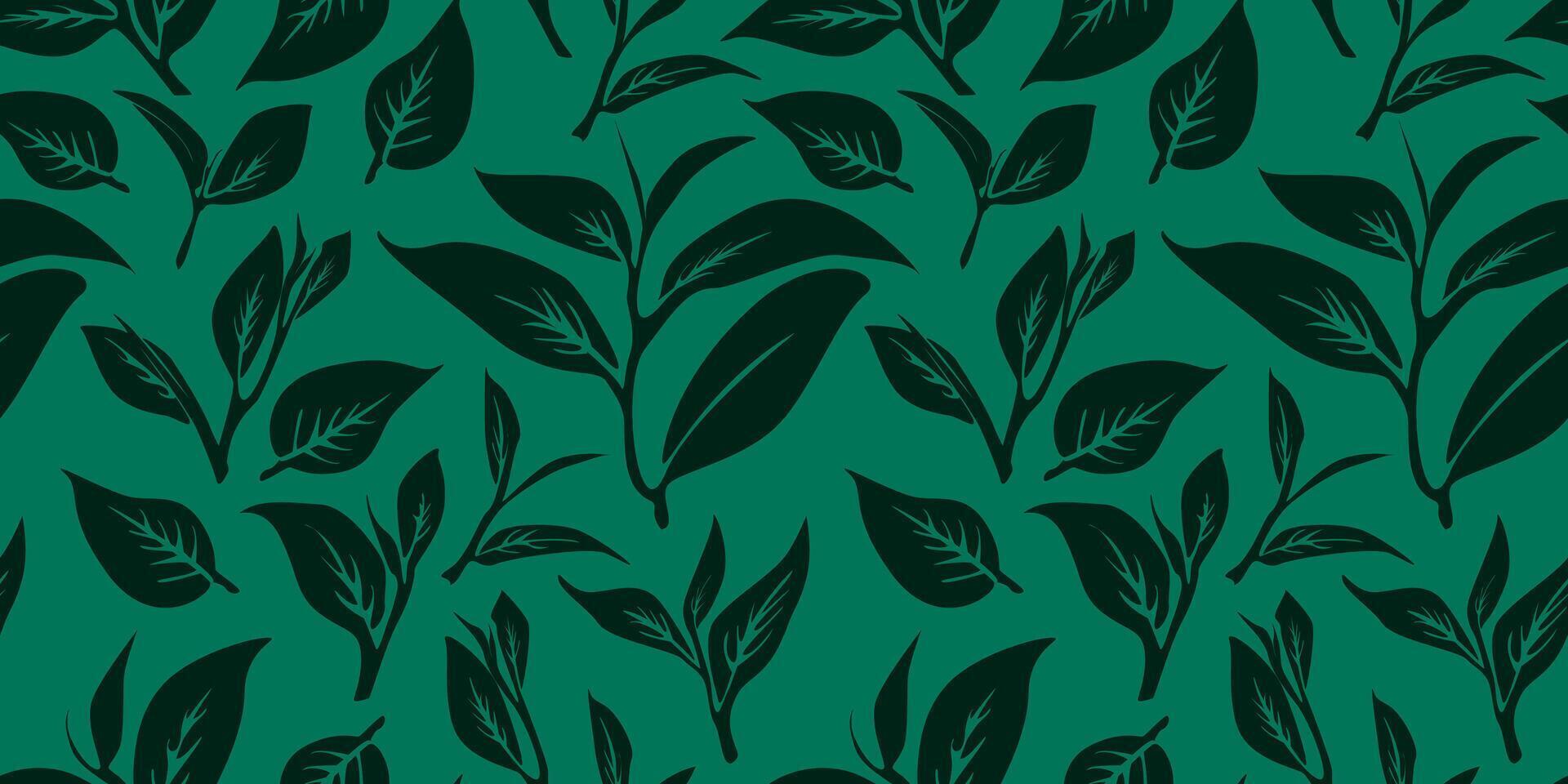 green leaves pattern background. Green tea leaf seamless pattern. tea leaves pattern background. seamless patterns with green leaves of tea. vector