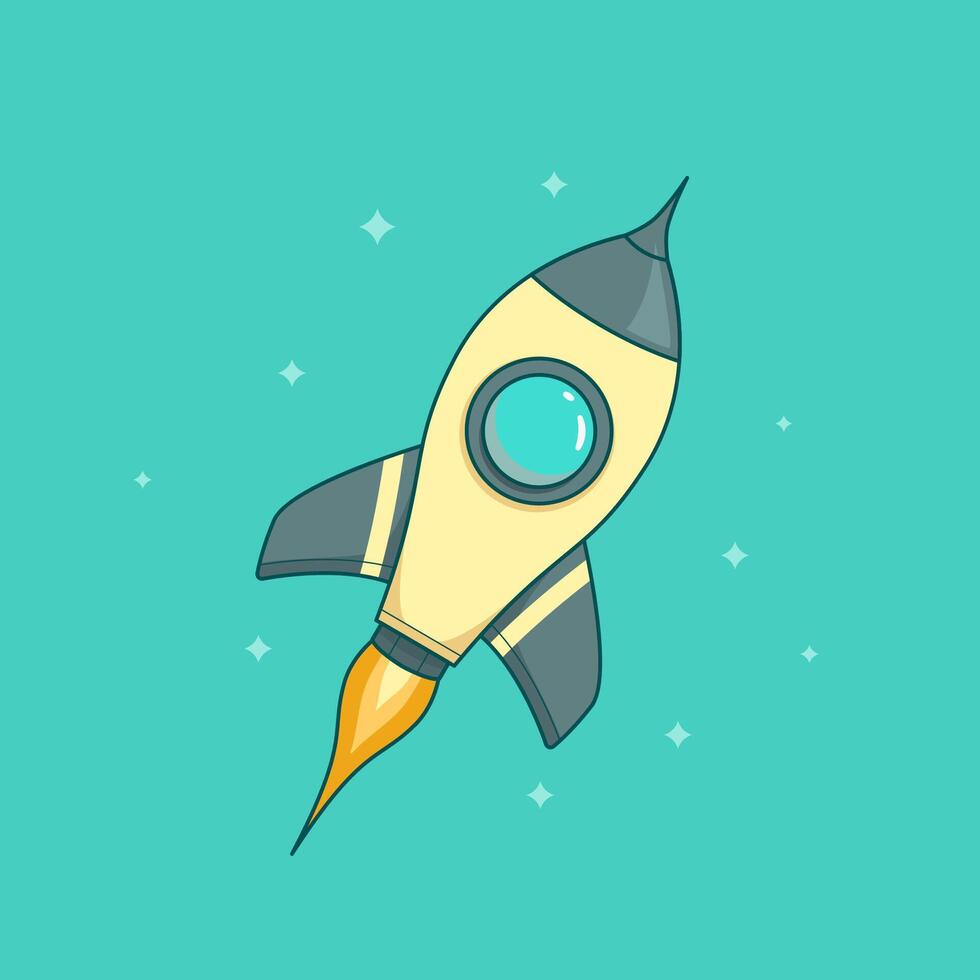unique retro small flying rocket illustration vector