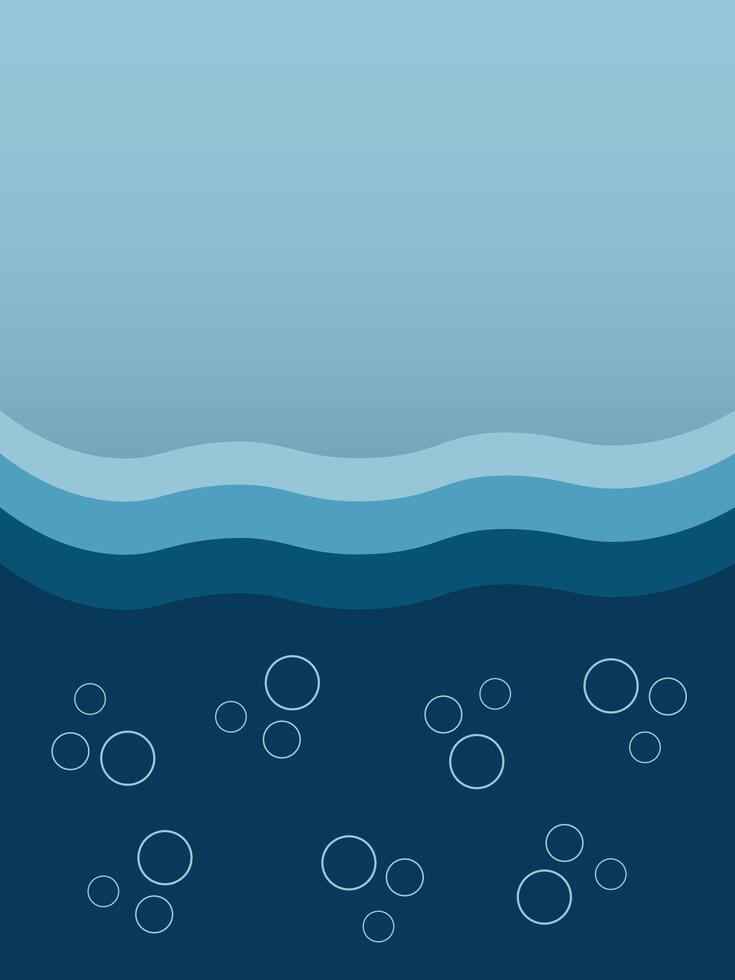 Underwater banner bubbles. Save World oceans day. See or lake, or ocean view vector