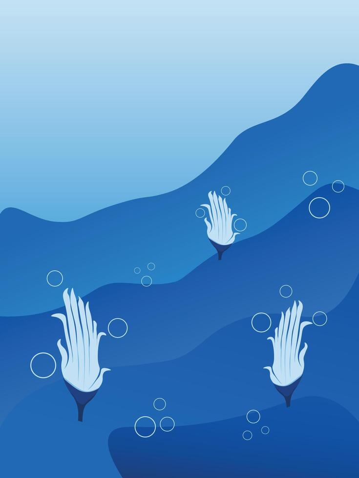 Underwater banner bubbles. Save World oceans day. See or lake, or ocean view vector