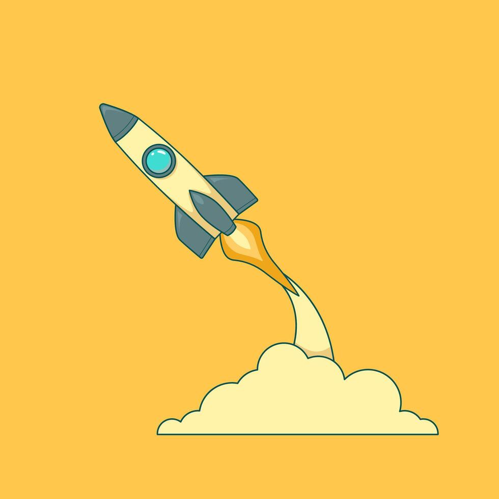 slim retro cartoon rocket launch illustration vector