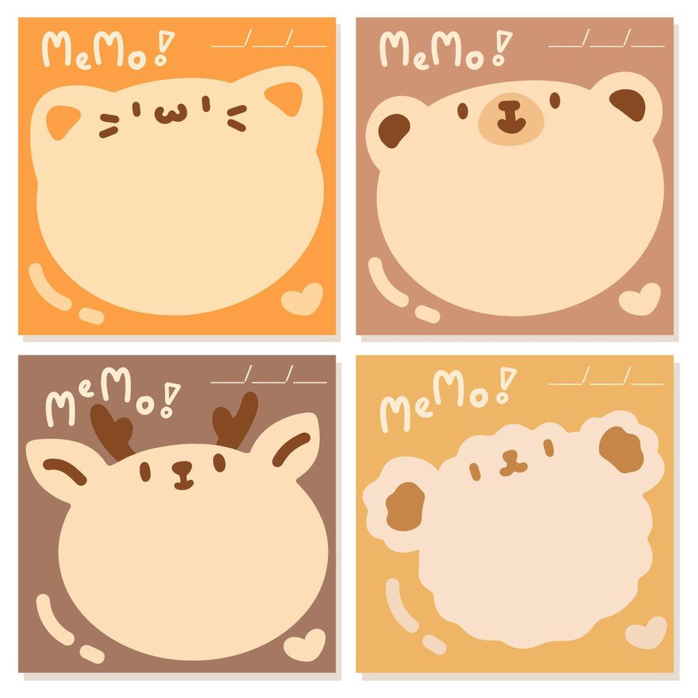 Set of Cute Animal Memo Pads. vector