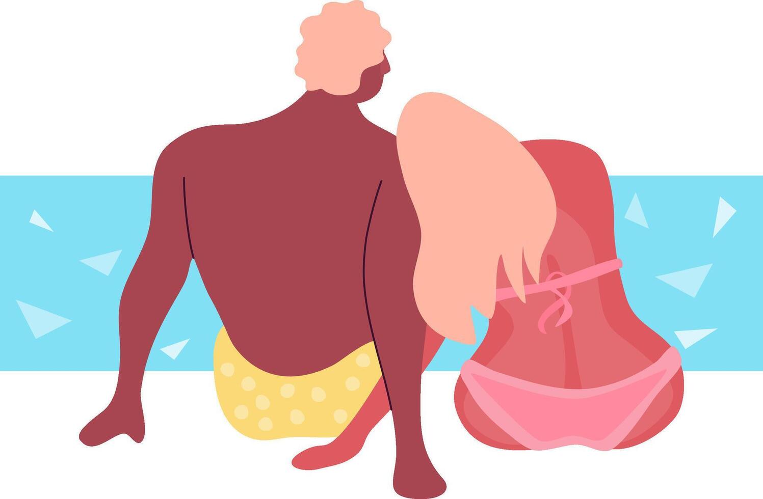 Beautiful couple sitting at the seaside. Romantic beach vacation. Enjoy summer holiday. vector