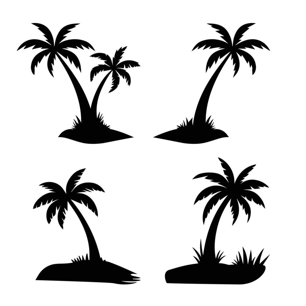 A set of Palm tree silhouette isolated on a white background, Tropical palm tree black clipart. Tropical palm tree vector