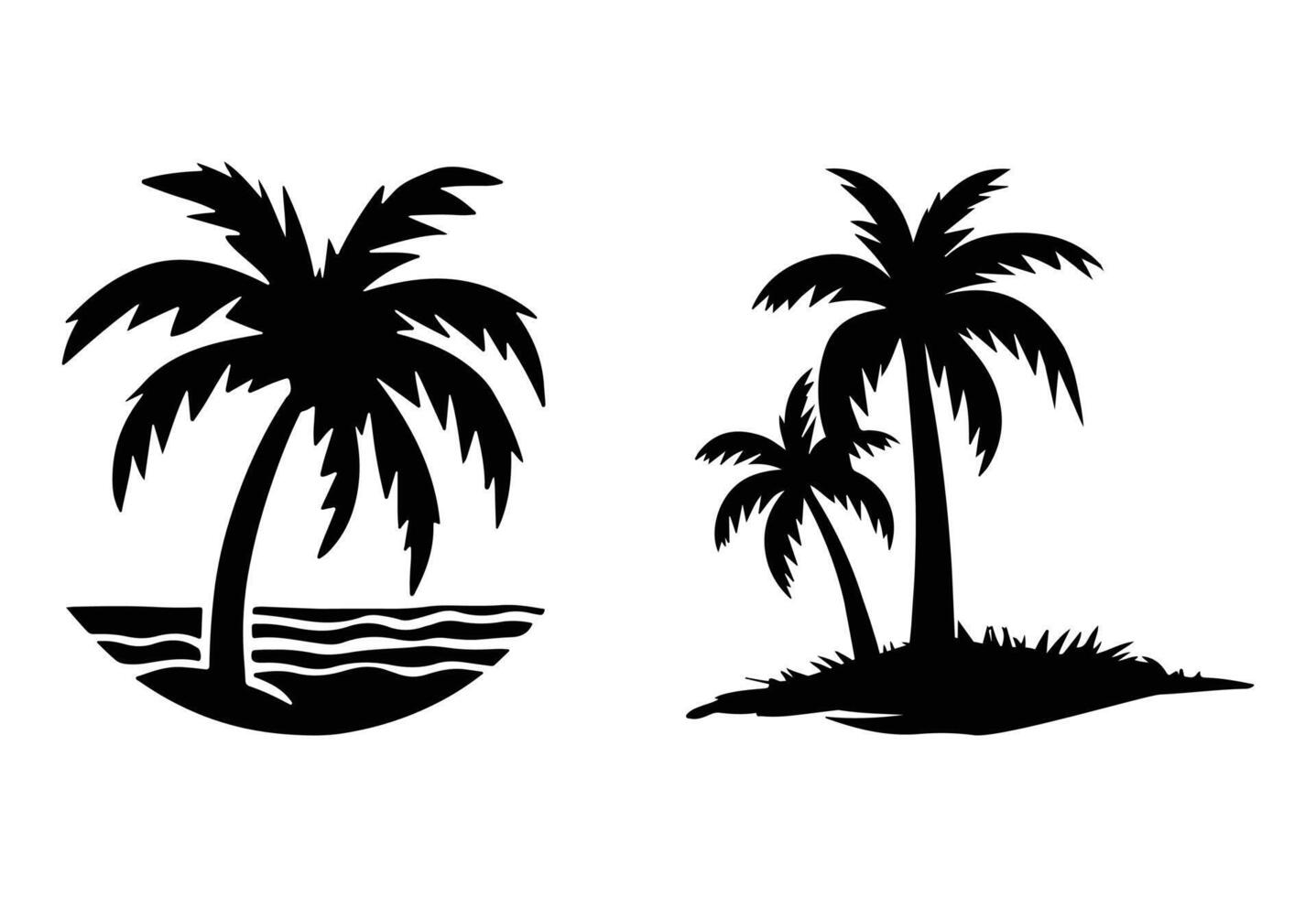 A set of Palm tree silhouette isolated on a white background, Tropical palm tree black clipart. Tropical palm tree vector
