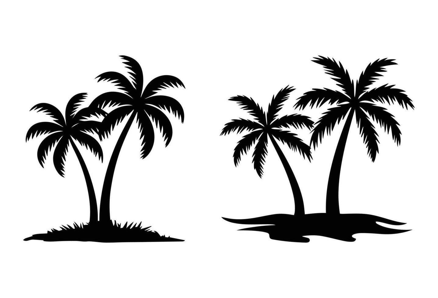 A set of Palm tree silhouette isolated on a white background, Tropical palm tree black clipart. Tropical palm tree vector