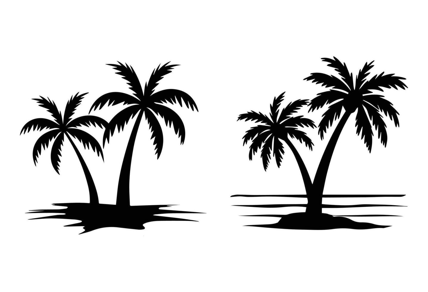 A set of Palm tree silhouette isolated on a white background, Tropical palm tree black clipart. Tropical palm tree vector