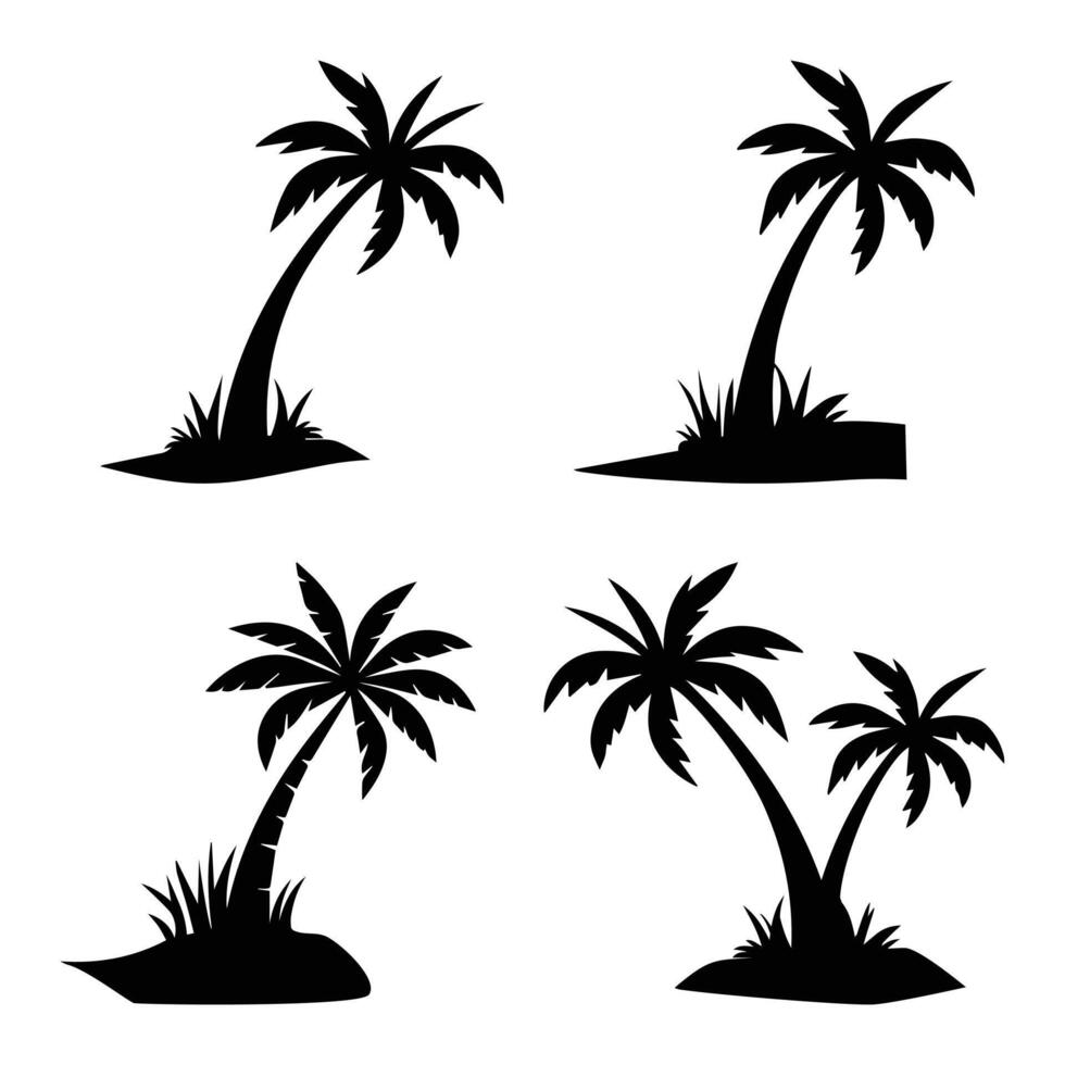 A set of Palm tree silhouette isolated on a white background, Tropical palm tree black clipart. Tropical palm tree vector