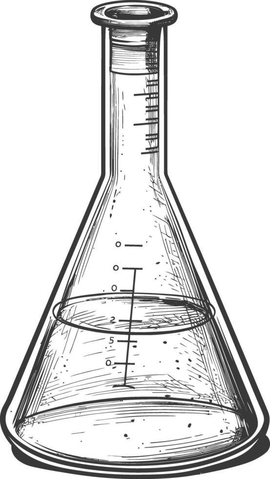 erlenmeyer tube with engraving style black color only vector