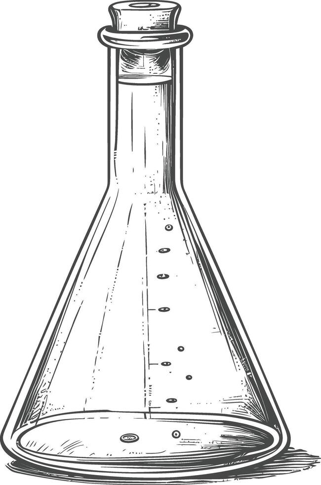 erlenmeyer flask tube laboratory glassware with engraving style black color only vector