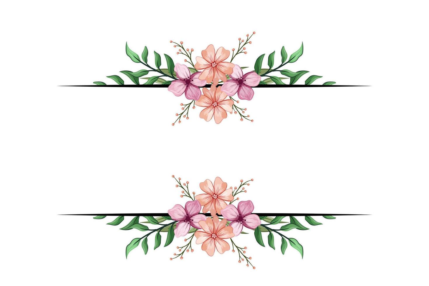 The Blooms Greenery Floral Foliage Ornament Corner Text Separator adds elegant framing text in invitations, cards vector