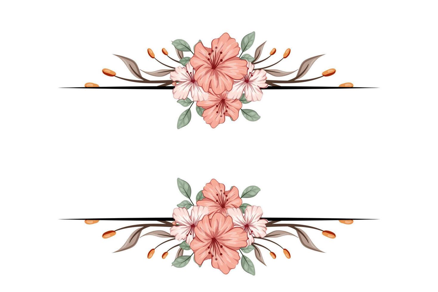 The Blooms Greenery Floral Foliage Ornament Corner Text Separator adds elegant framing text in invitations, cards vector