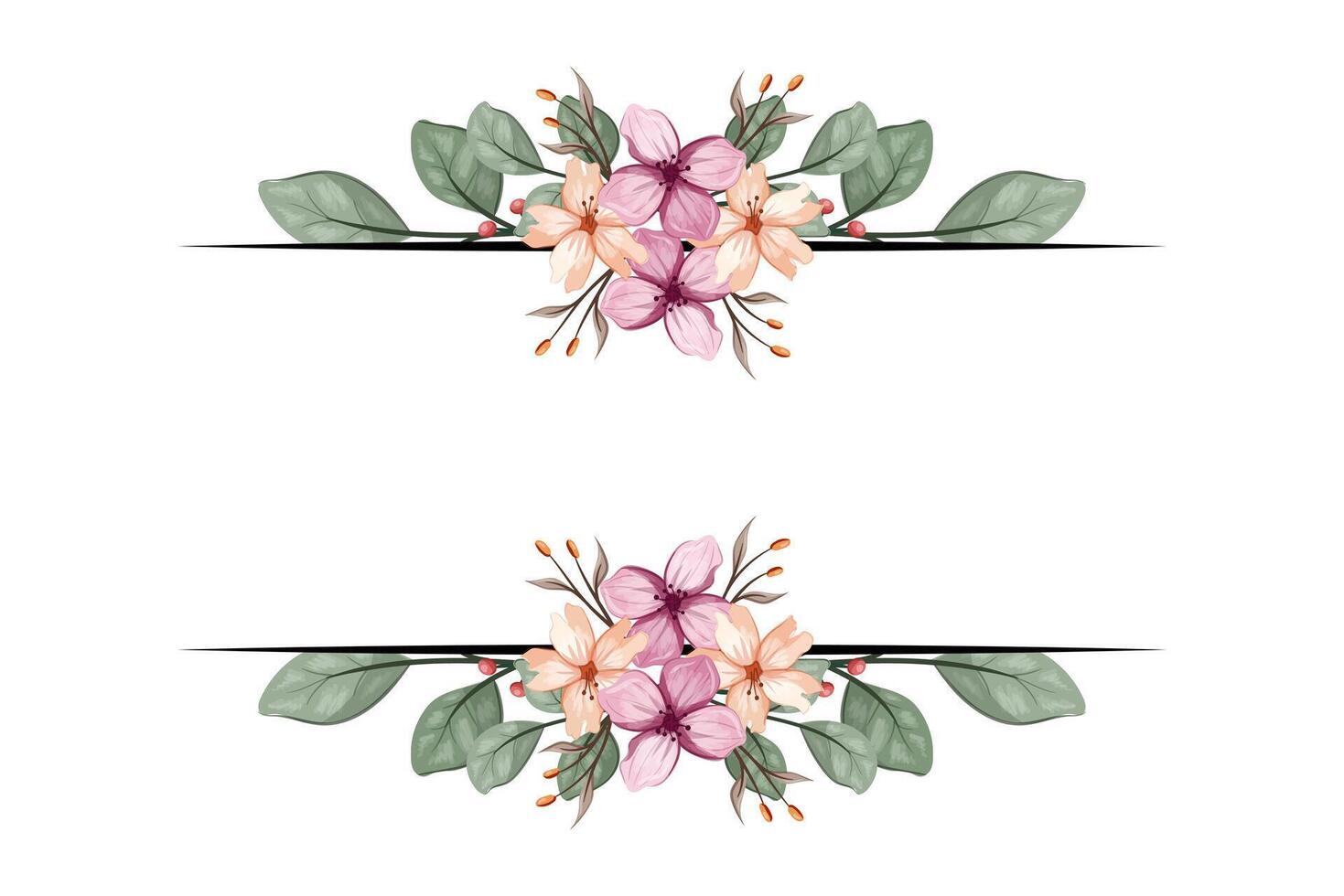 The Blooms Greenery Floral Foliage Ornament Corner Text Separator adds elegant framing text in invitations, cards vector