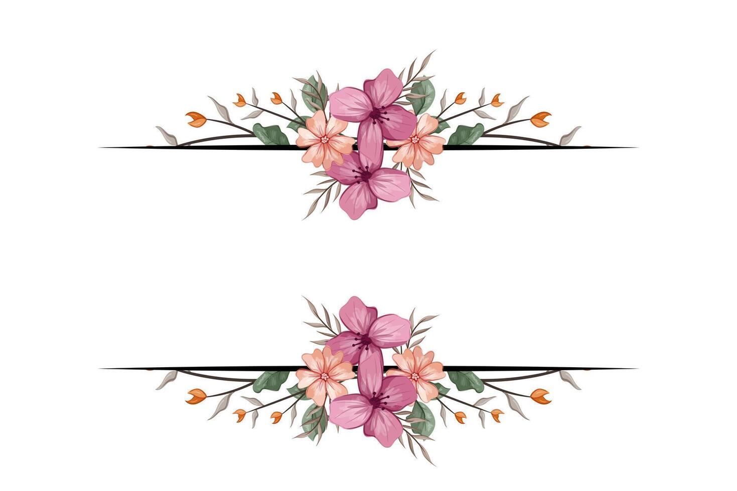 The Blooms Greenery Floral Foliage Ornament Corner Text Separator adds elegant framing text in invitations, cards vector