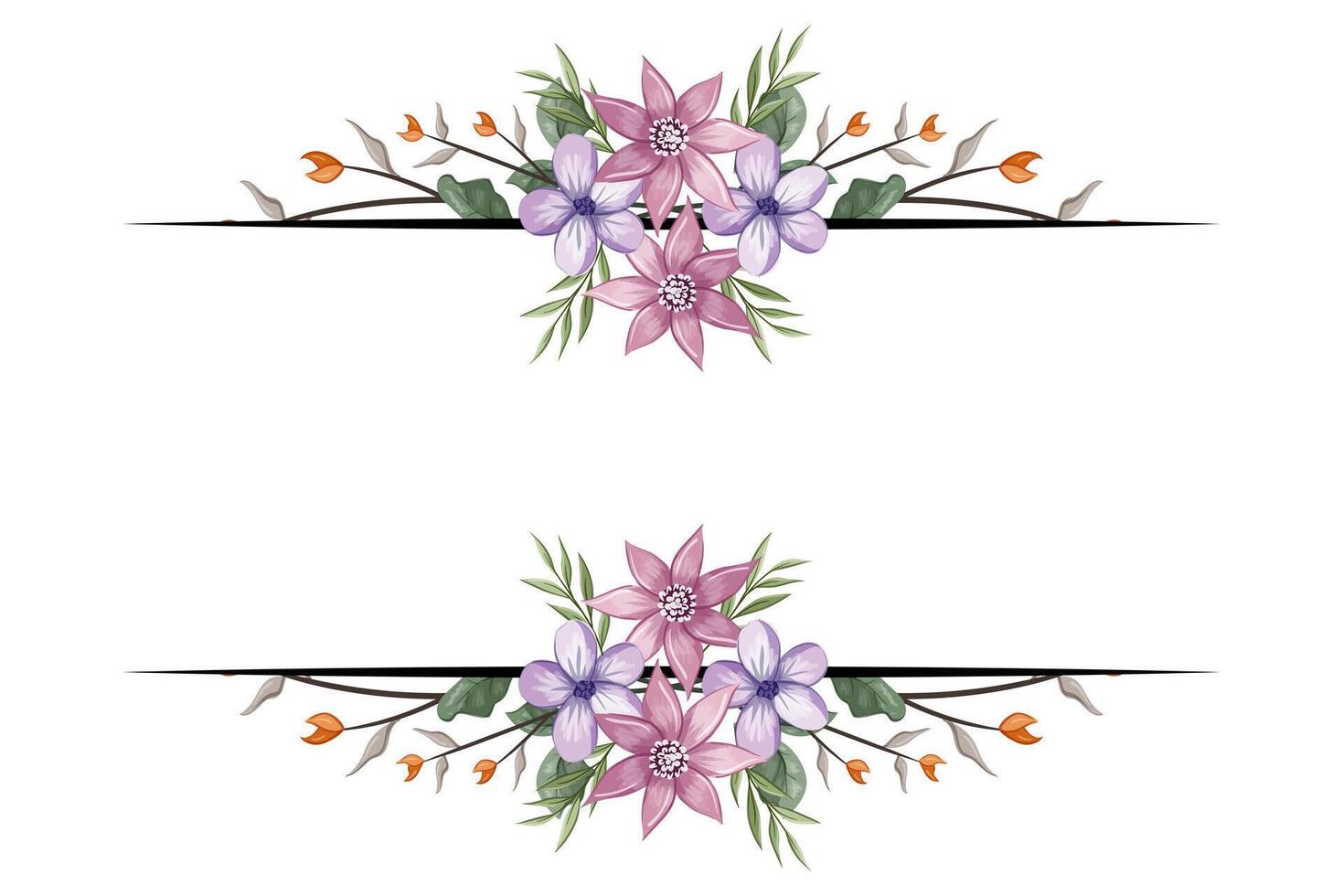 The Blooms Greenery Floral Foliage Ornament Corner Text Separator adds elegant framing text in invitations, cards vector