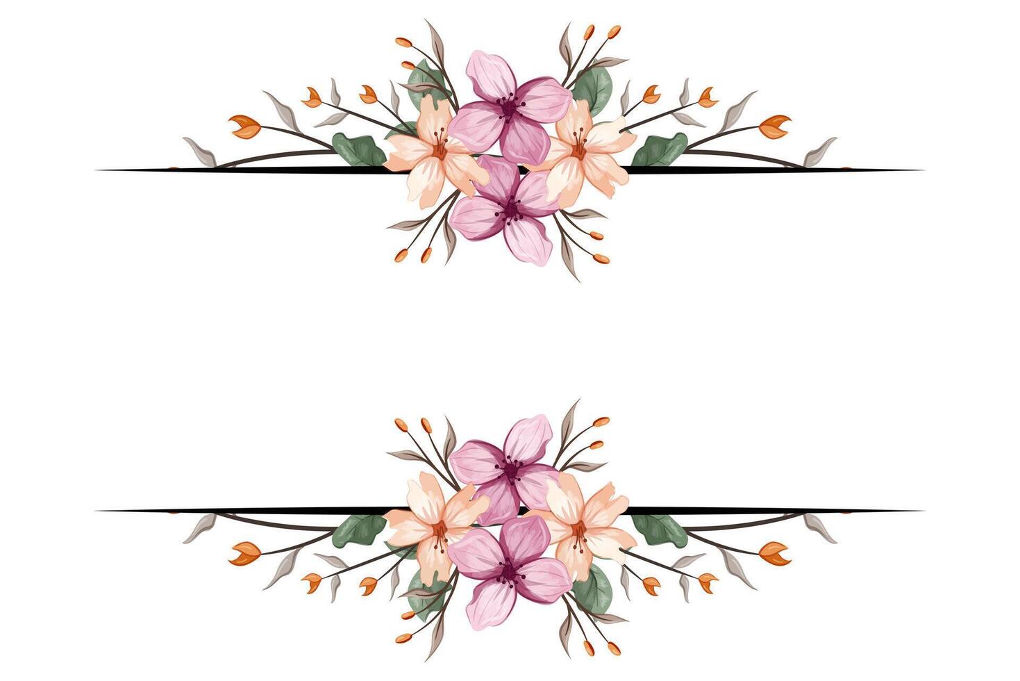 The Blooms Greenery Floral Foliage Ornament Corner Text Separator adds elegant framing text in invitations, cards vector