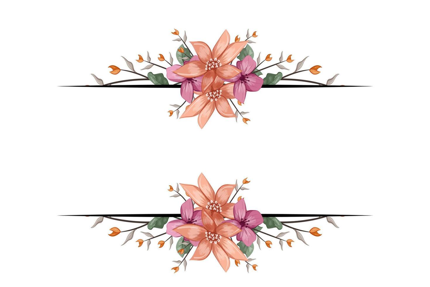 The Blooms Greenery Floral Foliage Ornament Corner Text Separator adds elegant framing text in invitations, cards vector