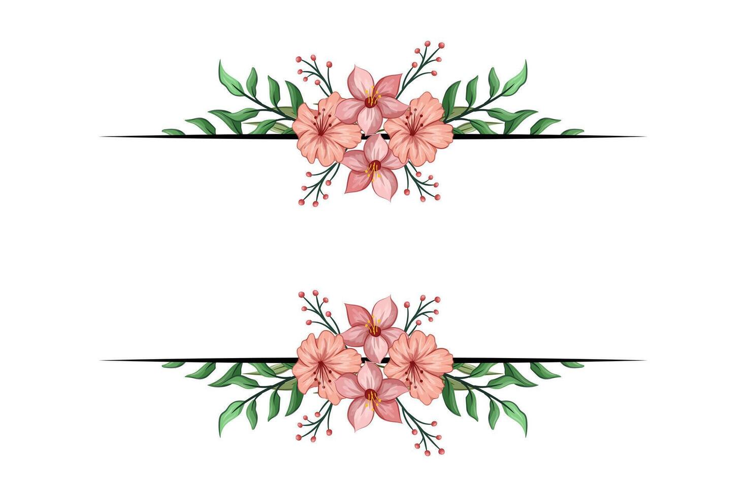 The Blooms Greenery Floral Foliage Ornament Corner Text Separator adds elegant framing text in invitations, cards vector