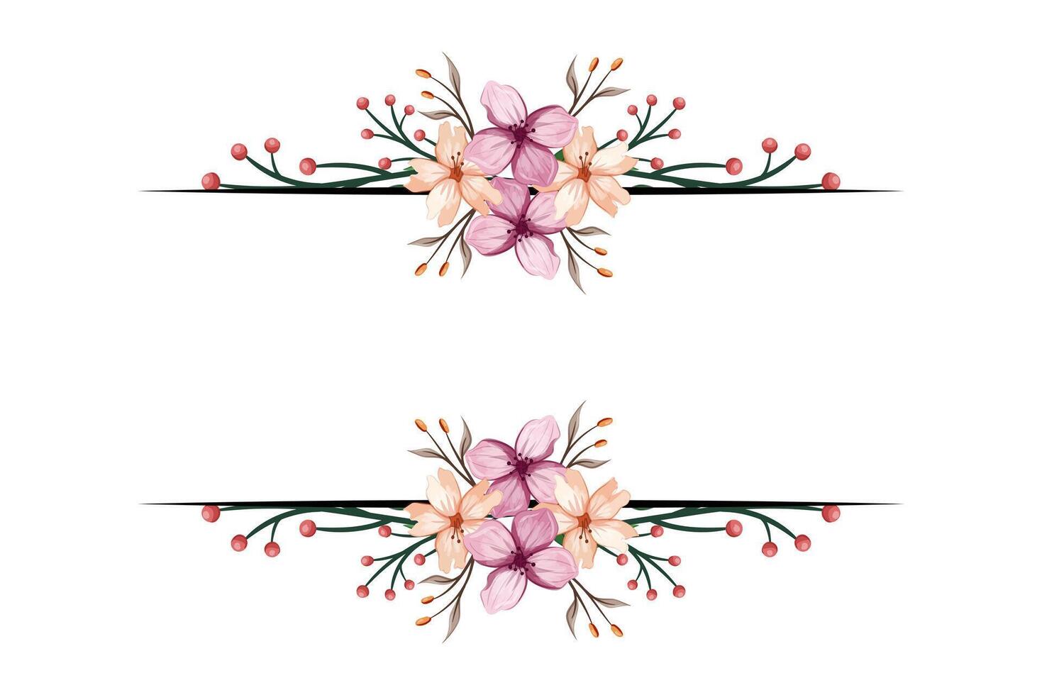 The Blooms Greenery Floral Foliage Ornament Corner Text Separator adds elegant framing text in invitations, cards vector