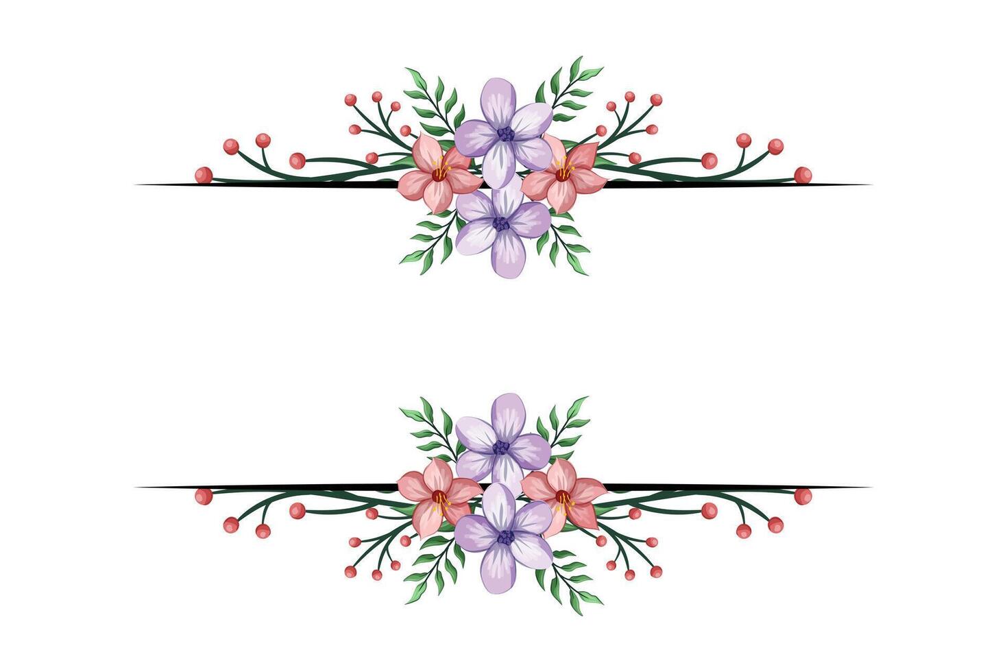 The Blooms Greenery Floral Foliage Ornament Corner Text Separator adds elegant framing text in invitations, cards vector