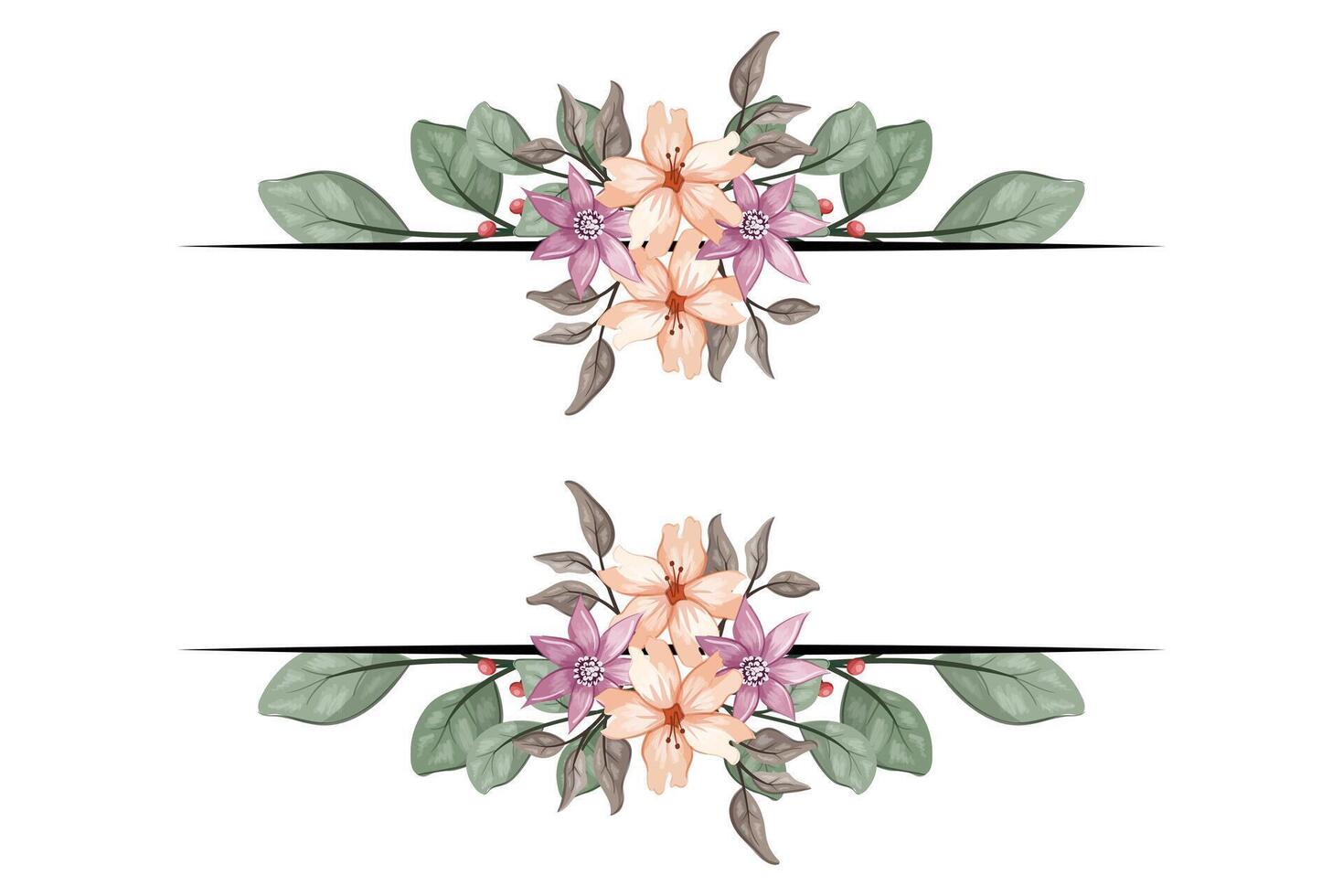The Blooms Greenery Floral Foliage Ornament Corner Text Separator adds elegant framing text in invitations, cards vector