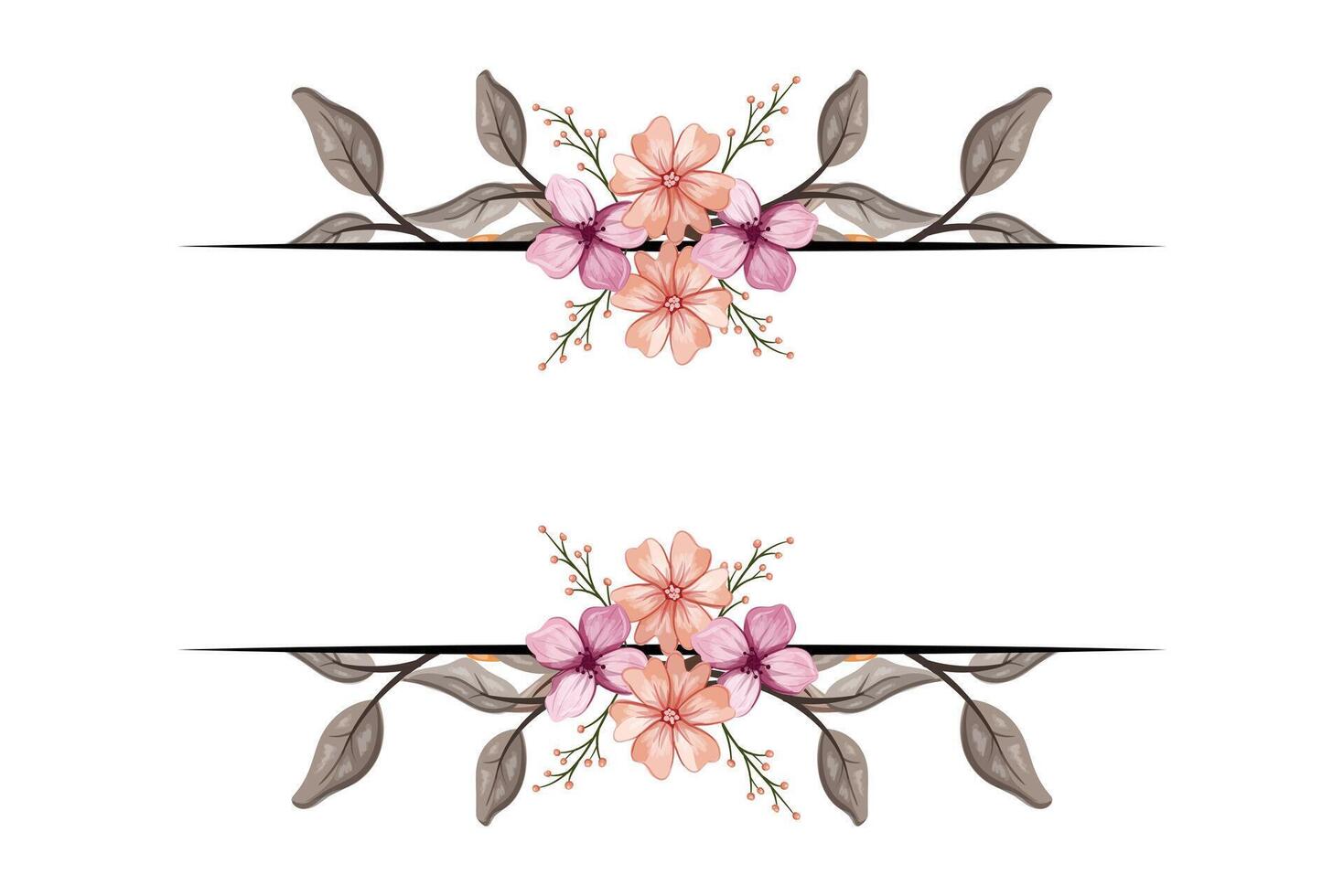 The Blooms Greenery Floral Foliage Ornament Corner Text Separator adds elegant framing text in invitations, cards vector