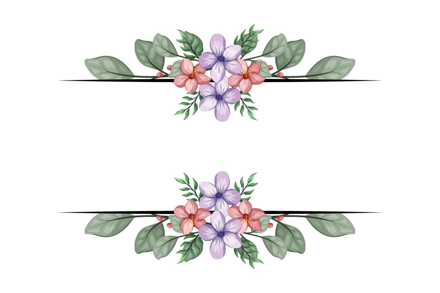 The Blooms Greenery Floral Foliage Ornament Corner Text Separator adds elegant framing text in invitations, cards vector