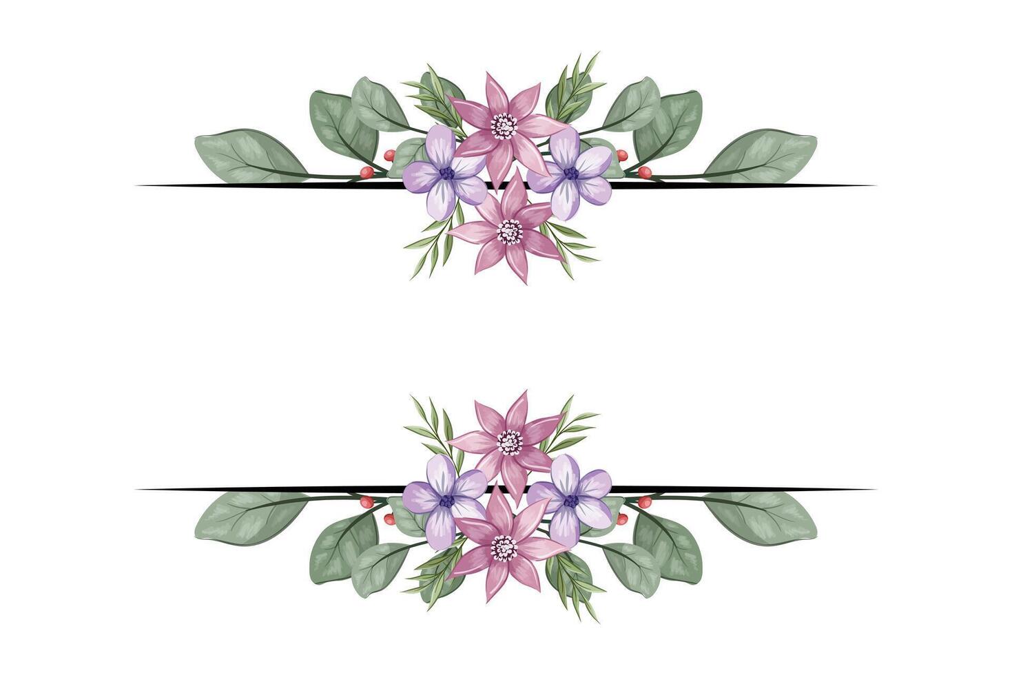 The Blooms Greenery Floral Foliage Ornament Corner Text Separator adds elegant framing text in invitations, cards vector