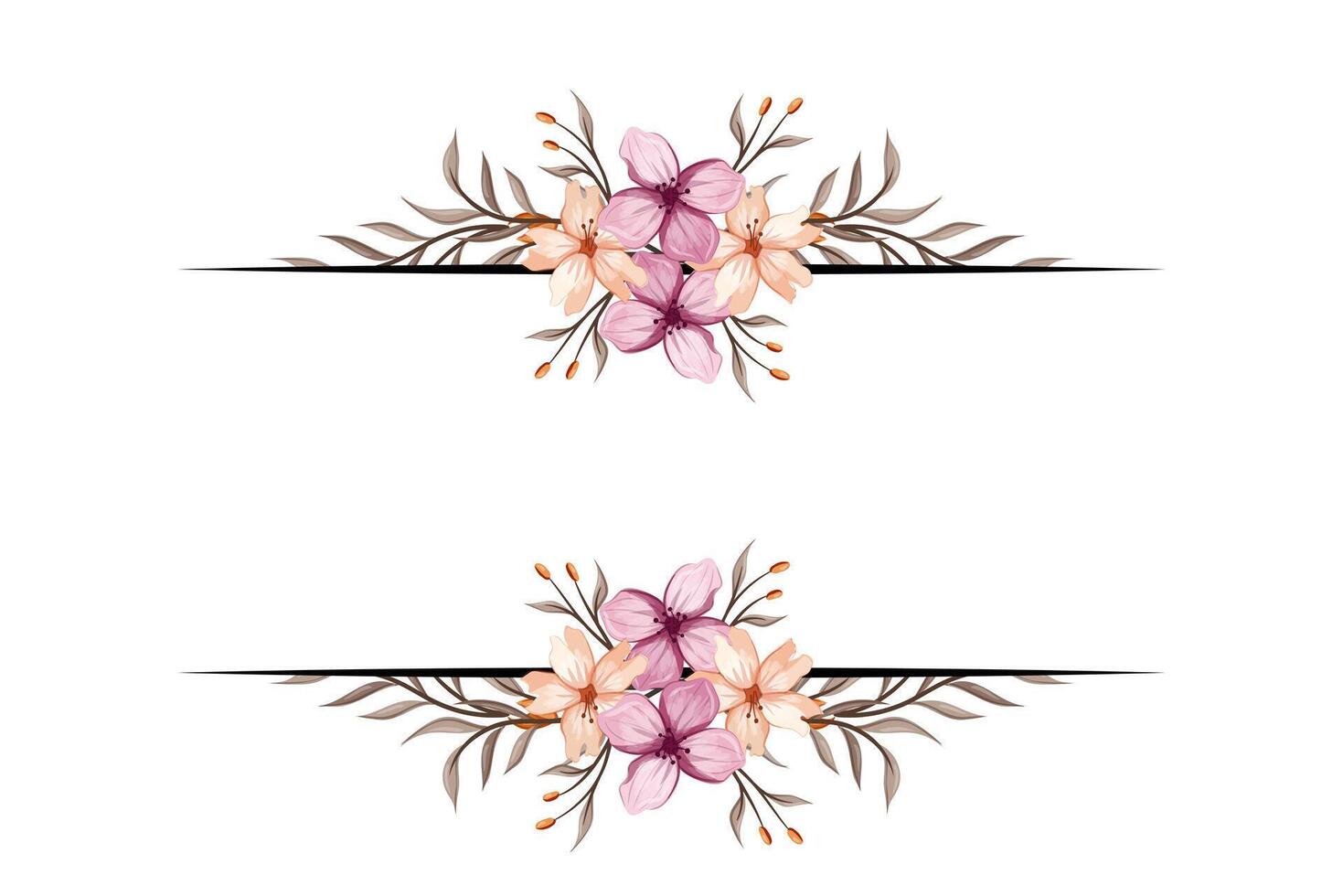 The Blooms Greenery Floral Foliage Ornament Corner Text Separator adds elegant framing text in invitations, cards vector