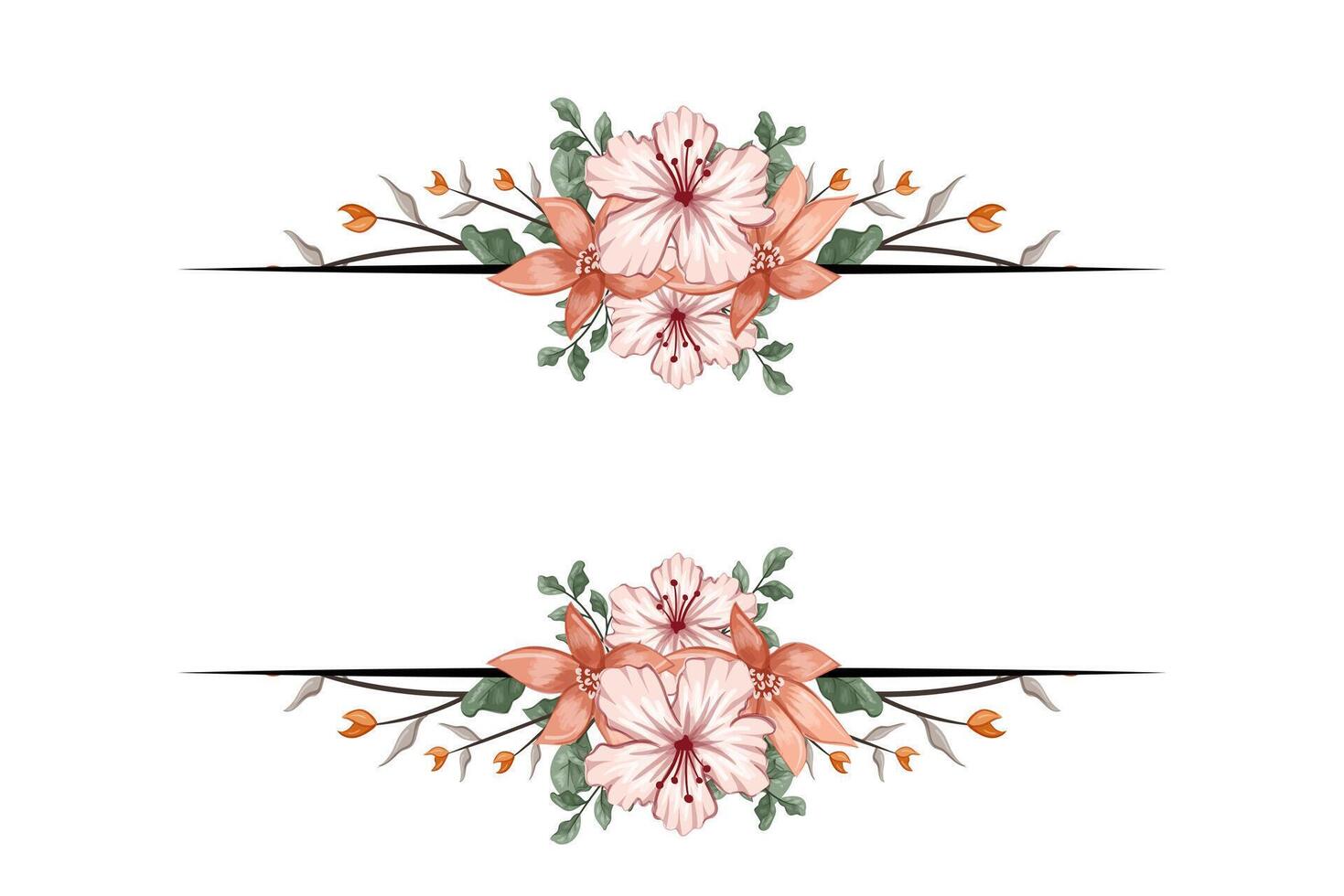 The Blooms Greenery Floral Foliage Ornament Corner Text Separator adds elegant framing text in invitations, cards vector