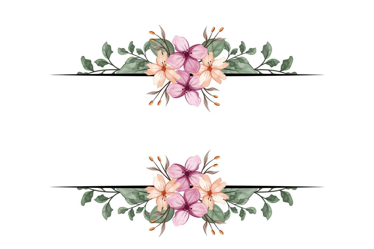 The Blooms Greenery Floral Foliage Ornament Corner Text Separator adds elegant framing text in invitations, cards vector