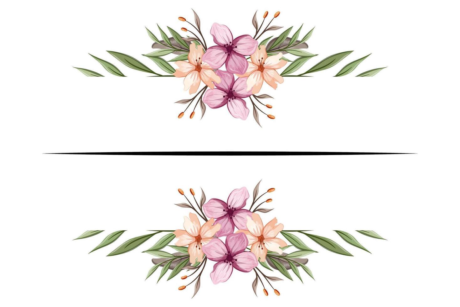 The Blooms Greenery Floral Foliage Ornament Corner Text Separator adds elegant framing text in invitations, cards vector